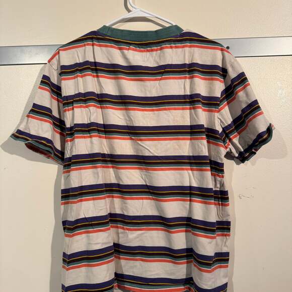 Vintage 90s Guess Originals Multi-Color Striped Embroidered Logo T-Shirt - Picture 2 of 5